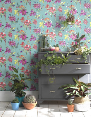 Holden Decor Melgrano Floral  Soft Teal Wallpaper 90520