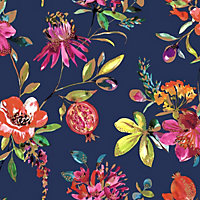 Holden Decor Melgrano Navy Contemporary Floral Smooth Wallpaper