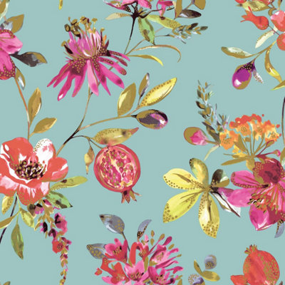 Holden Decor Melgrano Soft Teal Contemporary Floral Smooth Wallpaper