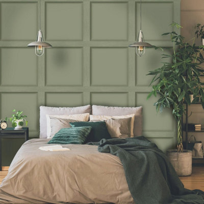 Holden Decor Modern Wood Panel 3D Effect Green Flat Surface Wallpaper 12982