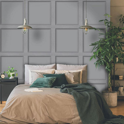 Holden Decor Modern Wood Panel 3D Effect Grey Flat Surface Wallpaper 12981