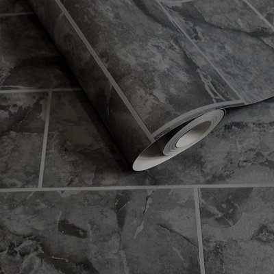 Holden Decor Odeon Marble Tile Charcoal Wallpaper