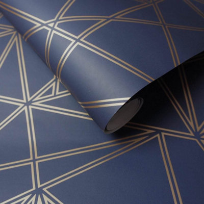 Holden Decor Paladium Navy Geometric Smooth Wallpaper