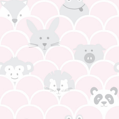 Holden Decor Peek a Boo Kids Animals Pink Wallpaper 91031