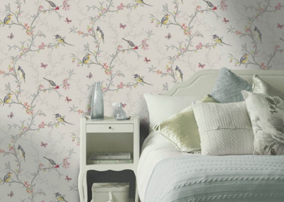 Holden Decor Phoebe Dove Bird Trail Smooth Wallpaper