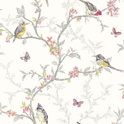 Holden Decor Phoebe White Bird Trail Smooth Wallpaper