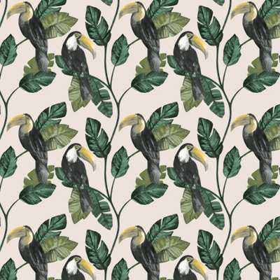 Holden Decor Premium Tiki Neutral Wallpaper Bird Jungle Paste The Wall Botanical