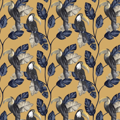Holden Decor Premium Tiki Ochre Wallpaper Bird Jungle Paste The Wall Botanical