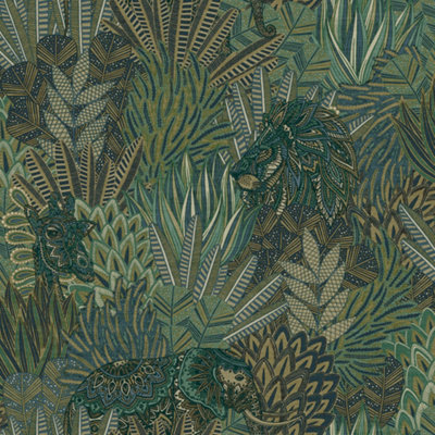 Holden Decor Rainforest Green Leaves and Animals Embossed Wallpaper