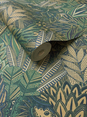 Holden Decor Rainforest Green Leaves and Animals Embossed Wallpaper