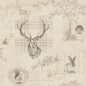 Holden Decor Richmond Charcoal/Linen Woodland Stag Smooth Wallpaper