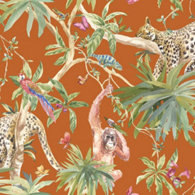 Holden Decor Samroze Orange Tropical Animal Print Wallpaper Paste The Wall