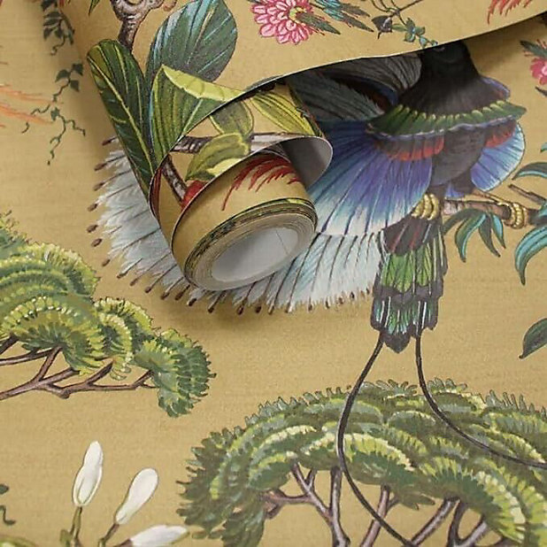 Holden Decor Songbird Ochre Bird Smooth Wallpaper | DIY at B&Q