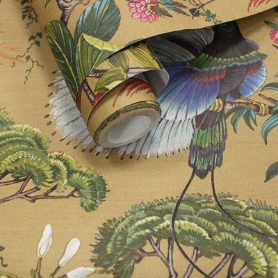 Holden Decor Songbird Ochre Bird Smooth Wallpaper