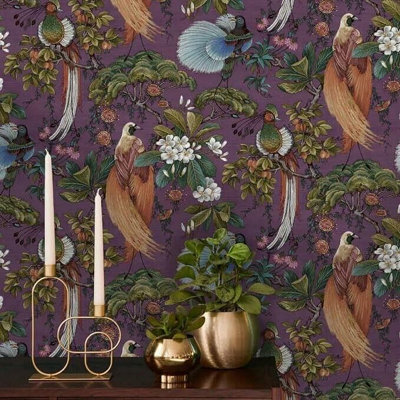 Holden Decor Songbird Plum Bird Smooth Wallpaper