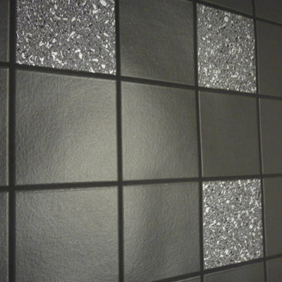 Holden Decor TOR Granite Black Tile Effect Blown Wallpaper