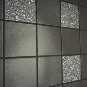 Holden Decor TOR Granite Black Tile Effect Blown Wallpaper