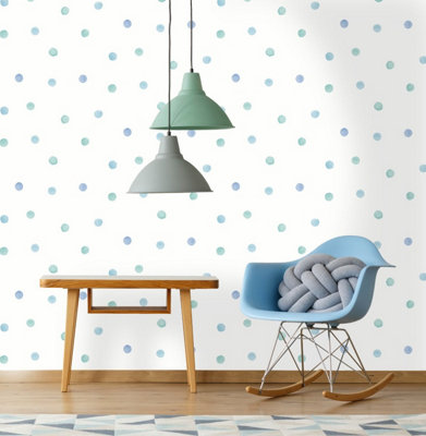 Holden Decor Watercolour Polka Dots Blue / Teal Children's Dots Smooth Wallpaper