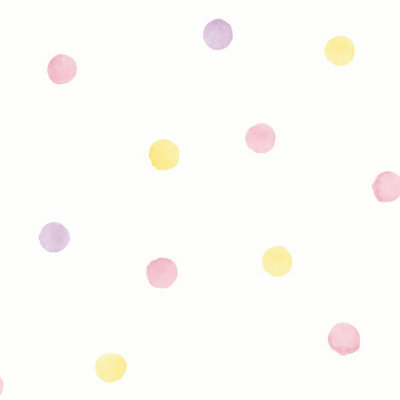 Holden Decor Watercolour Polka Dots Pink / Yellow Children's Dots Smooth Wallpaper