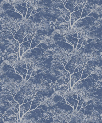 Holden Decor Whispering Trees Dark Blue Allover Tree Textured Wallpaper