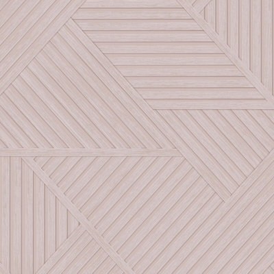 Holden Decor Wood Effect Geometric Faux Wooden Panel Light Pink Wallpaper