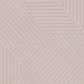 Holden Decor Wood Effect Geometric Faux Wooden Panel Light Pink Wallpaper
