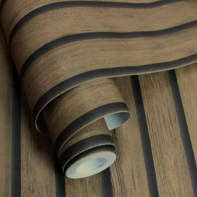 Holden Decor Wood Effect Slats Dark Oak Spongeable Flat Surface Wallpaper 13130