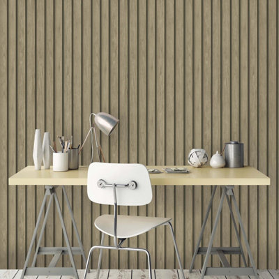 Holden Decor Wood Effect Slats Light Oak Spongeable Flat Surface Wallpaper 13132