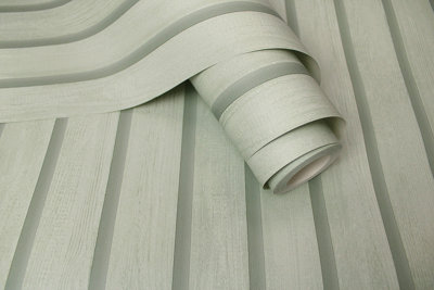 Holden Decor Wood Slat Green Wallpaper New Feature Bedroom