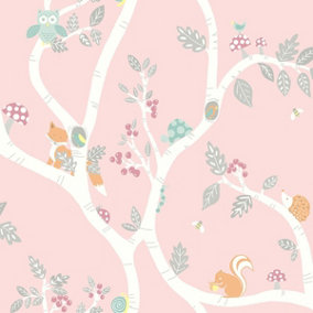 Holden Decor Woodland Adventure Dusky Pink Children's Smooth Wallpaper