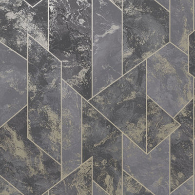 Holden Decor Zarci Charcoal Geometric Embossed Wallpaper