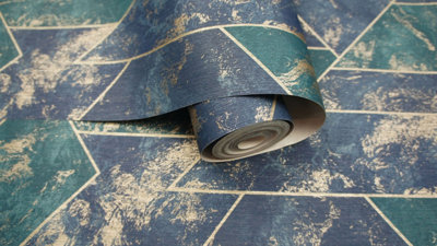 Holden Decor Zarci Navy Geometric Embossed Wallpaper