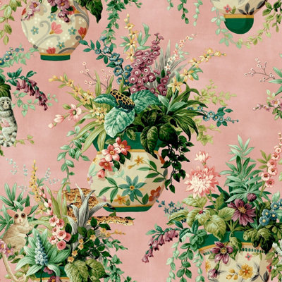 Holden Delamere Floral Vase Wallpaper Pink 13481