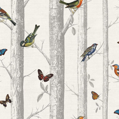 Holden Epping Birds on Branches Wallpaper - White 12231