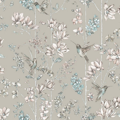 Holden Floral Charm Hummingbird Wallpaper - Soft Gold 12394