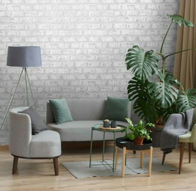 Holden Glistening Realistic Brick Effect White Silver Metallic Feature