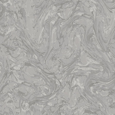 Holden Liquid Marble Swirl Effect Glitter Metallic Shimmer Textured Wallpaper Grey 50436