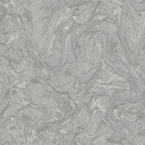 Holden Liquid Marble Swirl Effect Glitter Metallic Shimmer Textured Wallpaper Grey 50436