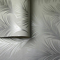 Holden Metallic Feather Pattern Wallpaper Leaf Motif Modern Textured 50081 Silver