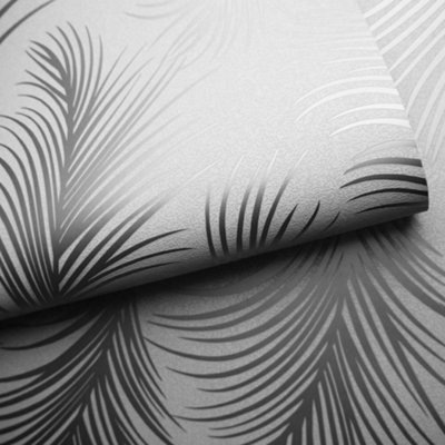 Holden Metallic Feather Pattern Wallpaper Leaf Motif Modern Textured 50081 Silver