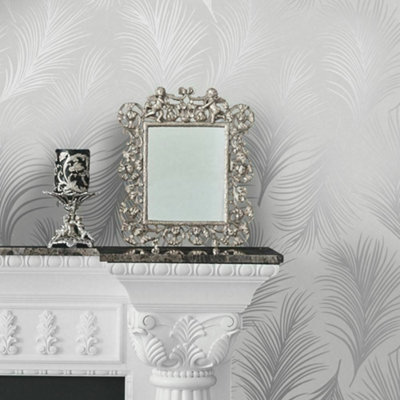 Holden Metallic Feather Pattern Wallpaper Leaf Motif Modern Textured 50081 Silver