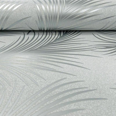 Holden Metallic Feather Pattern Wallpaper Leaf Motif Modern Textured 50081 Silver