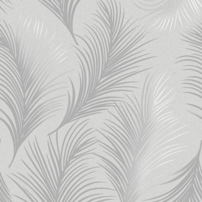 Holden Metallic Feather Pattern Wallpaper Leaf Motif Modern Textured 50081 Silver
