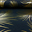 Holden Metallic Feather Pattern Wallpaper Leaf Motif Modern Textured 50082 Black Gold