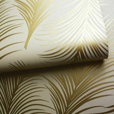 Holden Metallic Feather Pattern Wallpaper Leaf Motif Textured Gold 50080