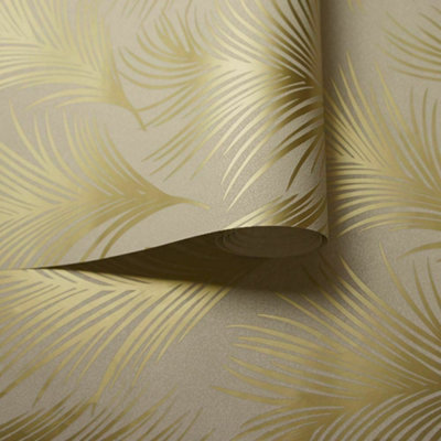 Holden Metallic Feather Pattern Wallpaper Leaf Motif Textured Gold 50080