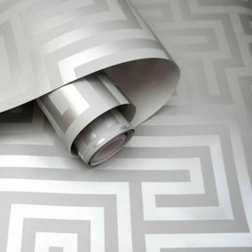 Holden Metallic Glistening Industrial Maze Geometric Geo Wallpaper Luxury Roll Grey Silver 12910