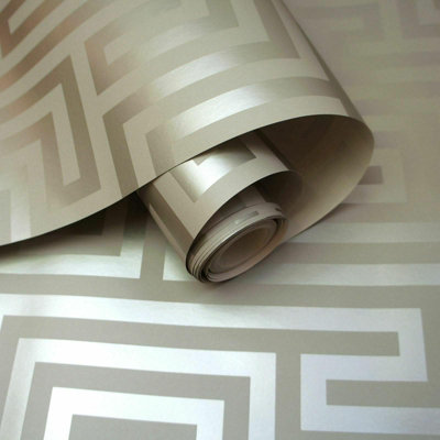 Holden Metallic Glistening Industrial Maze Geometric Geo Wallpaper Roll Taupe 12911