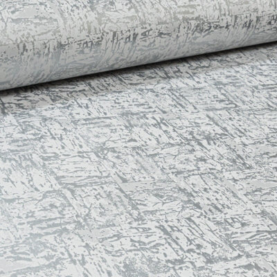 Holden Metallic Silver Grey Plain Industrial Concrete Stone Effect Wallpaper