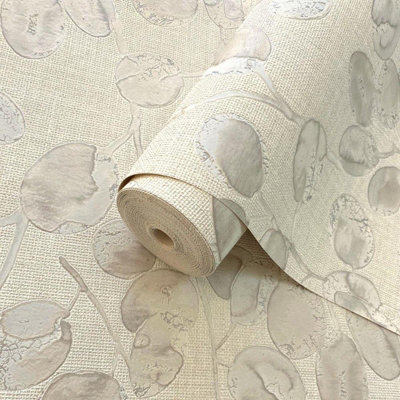 Holden Opus Eucalypto Leaves Botanical Garden Leaf Textured Vinyl Beige Dove Wallpaper